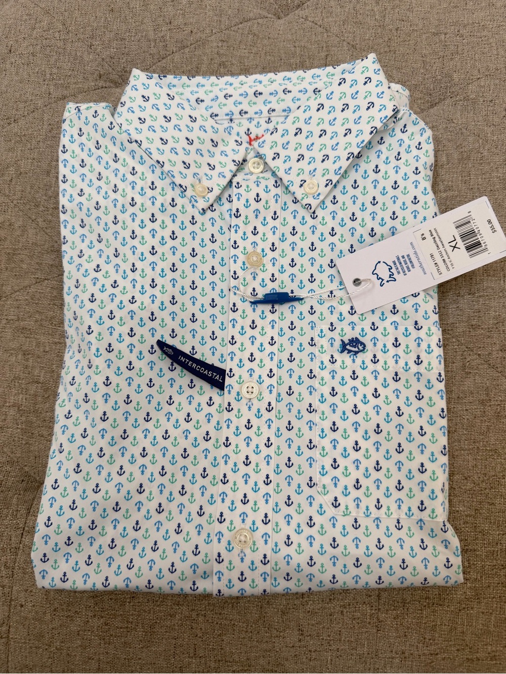 NWT SOUTHERN TIDE BOYS SHORT SLEEVE BUTTON DOWN anchor blue SHIRT SIZE 14 XL